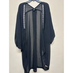 Atmosphere Black Sheer Kimono One Size Embroidered Open Front Vacation Summer